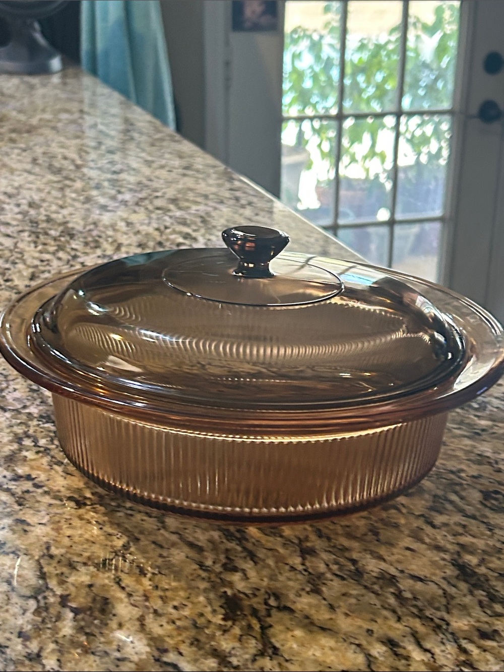 Vision Amber Glass Covered Casserole Dish - Microwave Stovetop Refrigerator Dish
